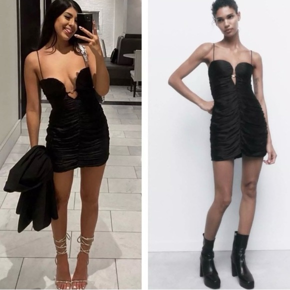 Zara Black Draped Mini Dress. NWT. Size Large. - Picture 10 of 11